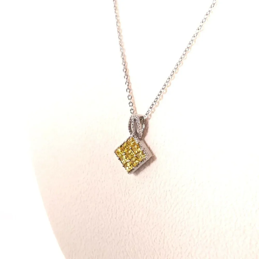 Set of Ring and Pendant Necklace Simulated Yellow Diamond with Chain SIZE 7
